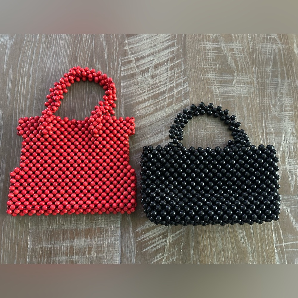 Elegant Red/orange and Black Vintage Beaded Handbag Set
